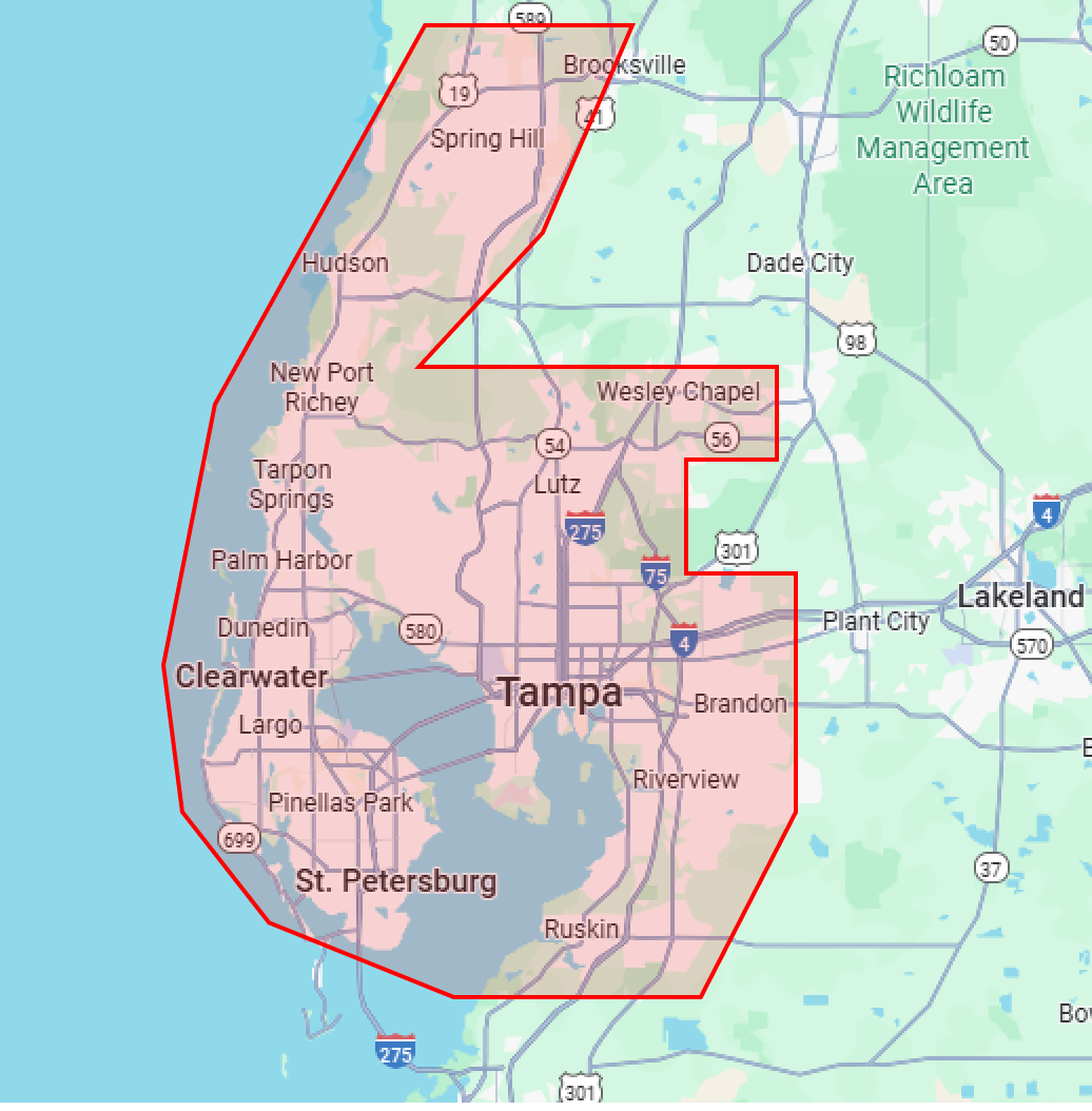 Breezy Keys Maintenance Service Area Map - Tampa Bay